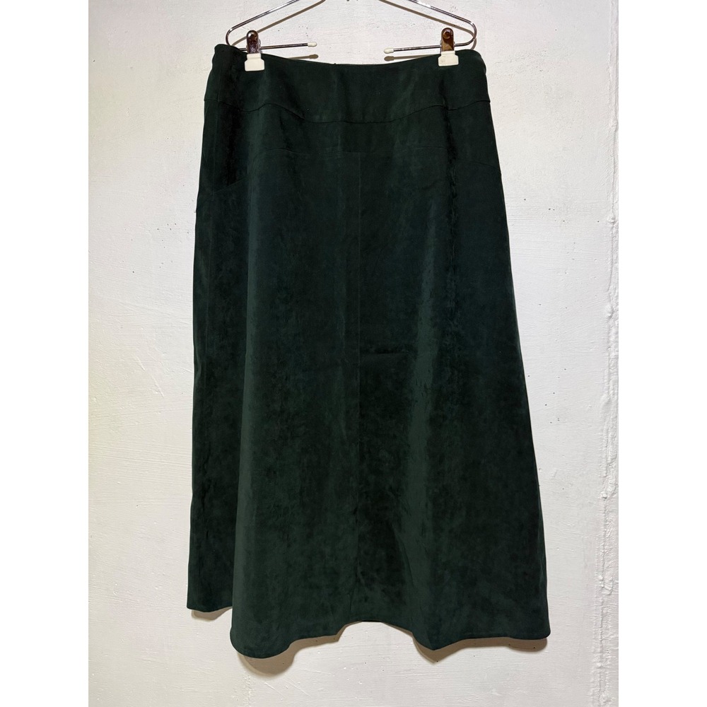 Cato Womens 16W Dark Green Faux Suede Maxi Skirt Stretch A-Line Paneled Career